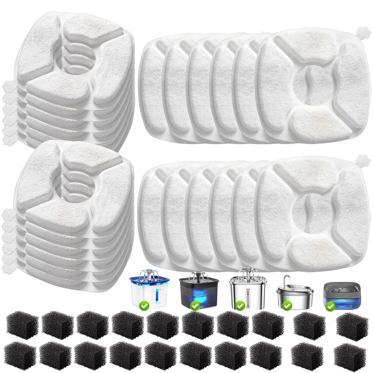 VANVE 40pc cat fountain filters kit demonstrates bulk replacement for fresh, clean drinking water.