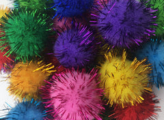 VAPKER sparkle poms closeup shows shimmering tinsel that invites batting.