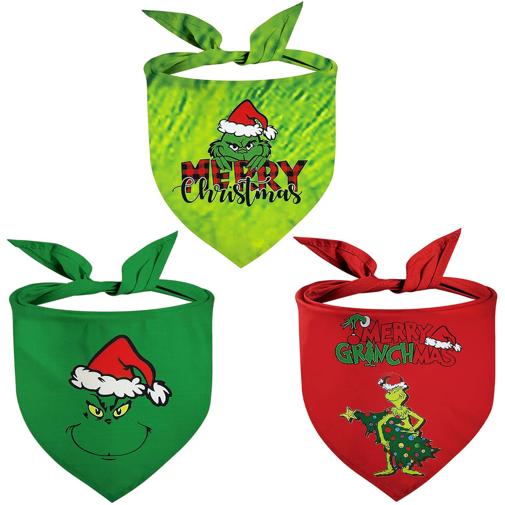 Vaudarkit Christmas dog bandana grinch-pattern red-green provides a festive look for pets