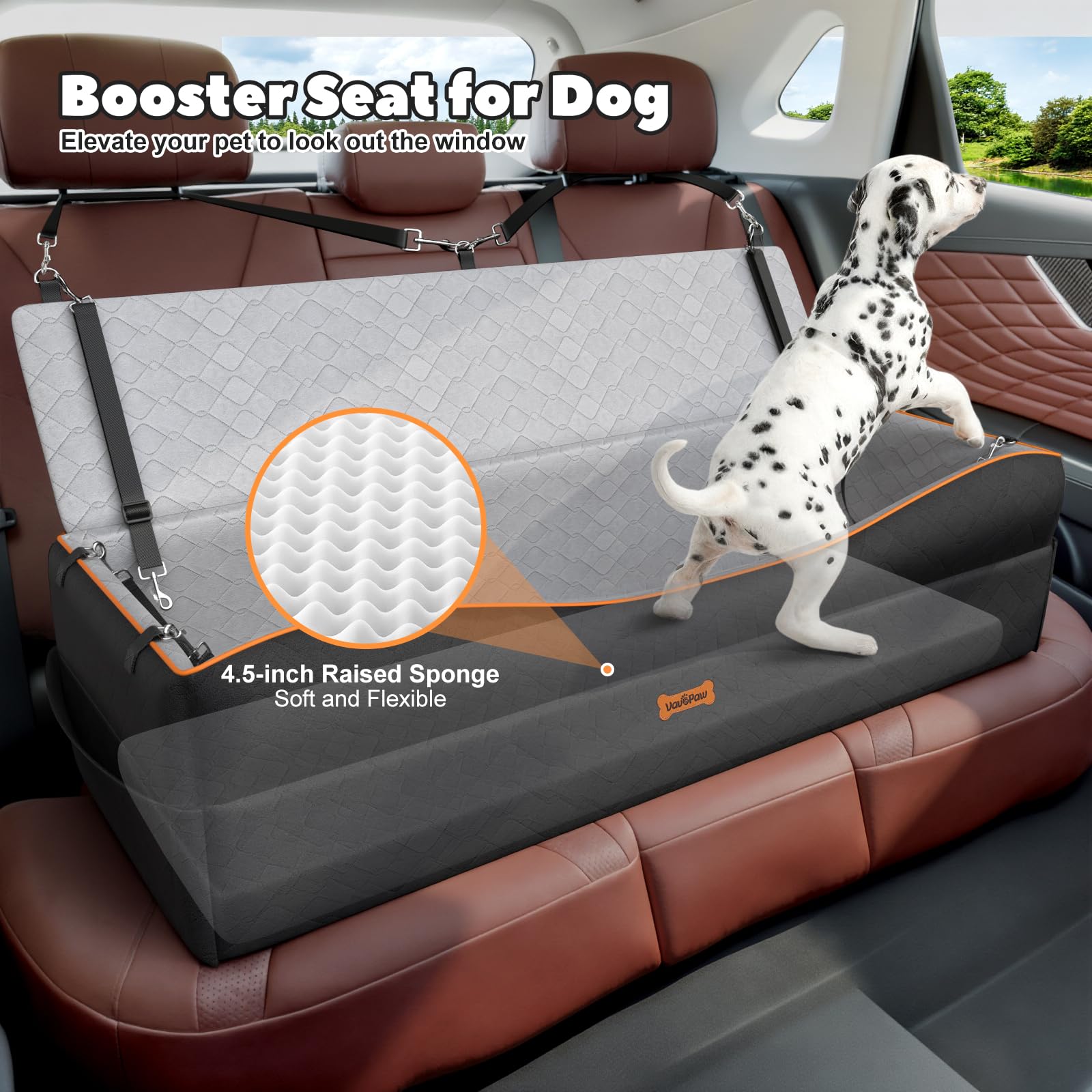 VavoPaw car seat holding two medium or three small dogs on road trip