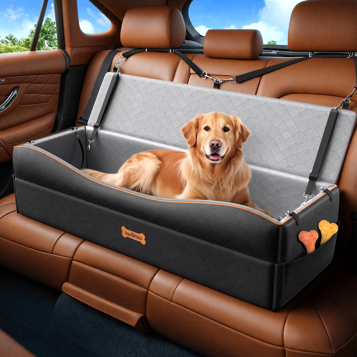 VavoPaw car seat large dog booster installed for secure travel