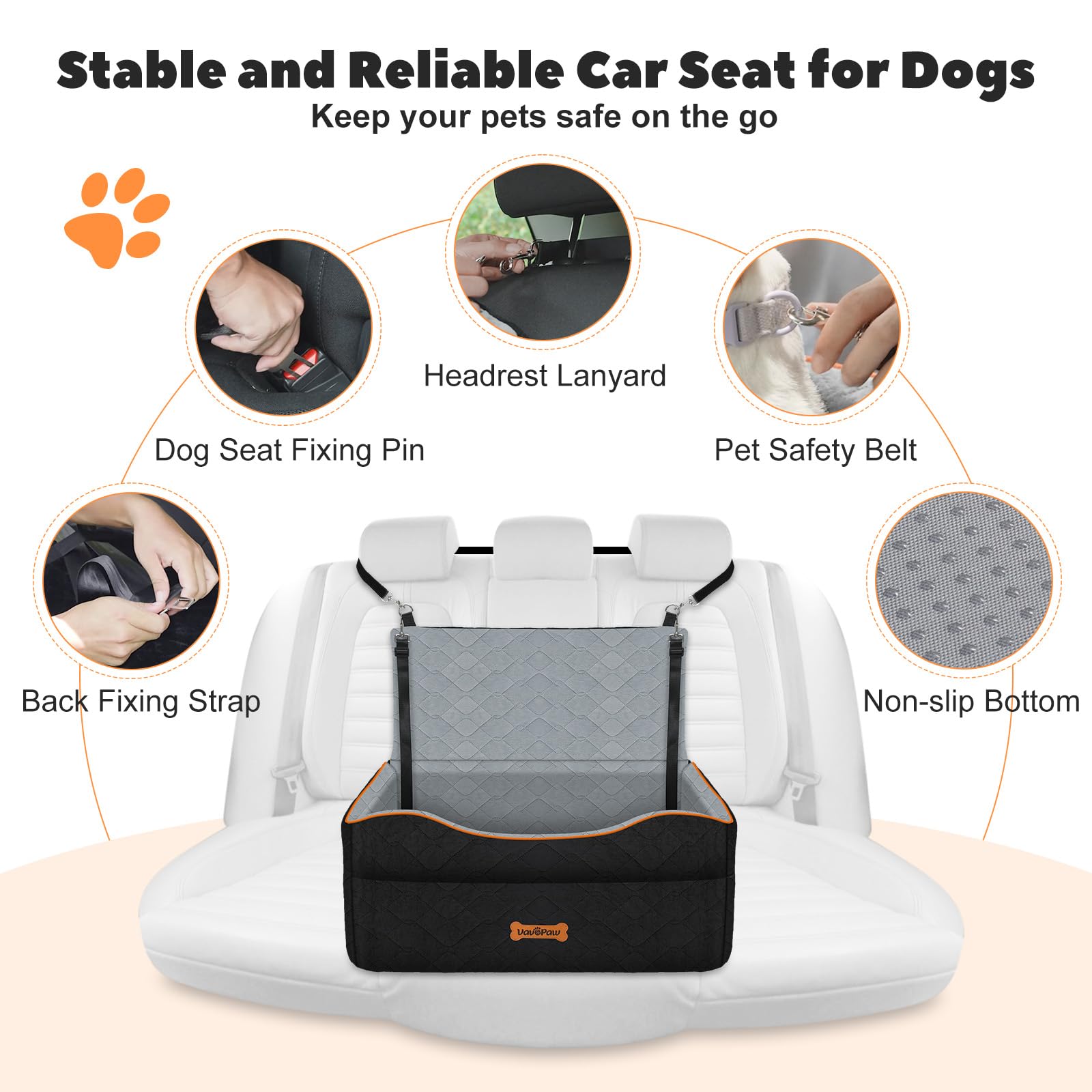 VavoPaw dog car seat non-slip bottom keeps seat stable