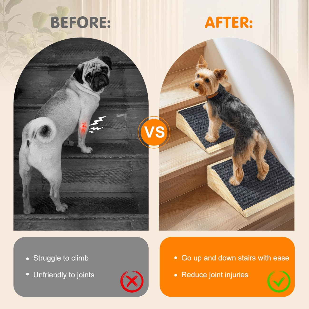 Light wood finish of VavoPaw wooden pet stairs enhances home decor