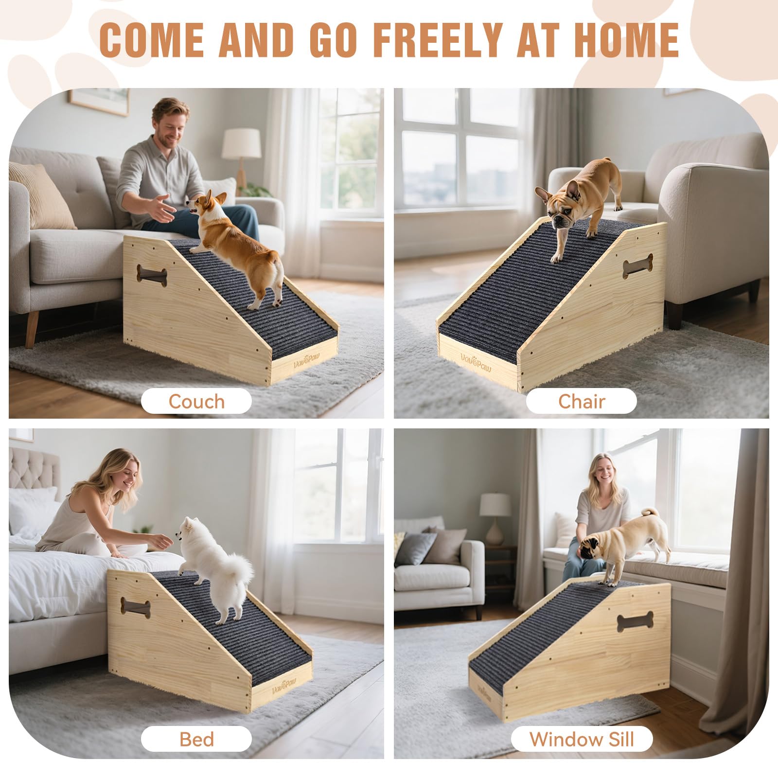 VavoPaw dog ramps anti-slip pads and texture for stability.