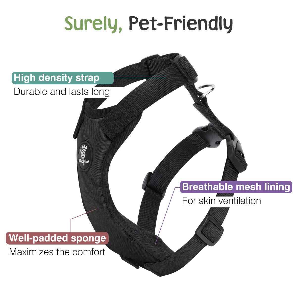 VavoPaw dog seat belt XL adjustable-buckle highlights customizable fit for different dog sizes.