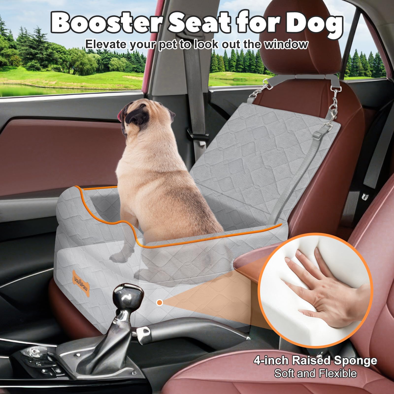 VavoPaw small dog car seat side view highlights stability for road trips