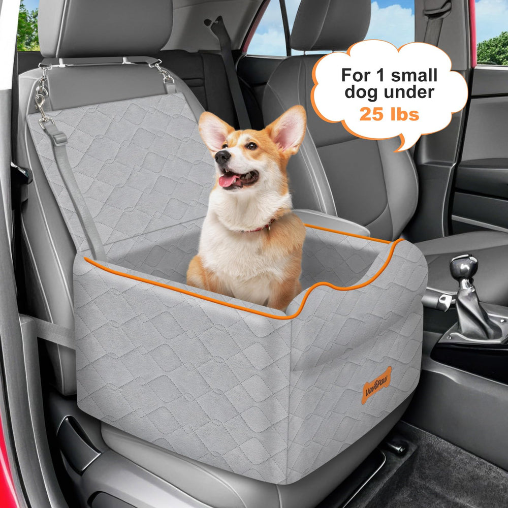 VavoPaw size-fit gray demonstrates seat dimensions for most small dogs