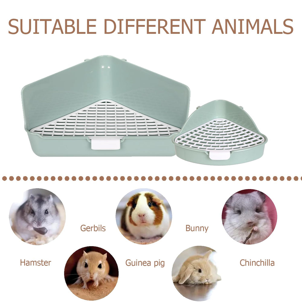 Vayinana rabbit litter box in cage with bedding nearby demonstrates easy habitat integration.