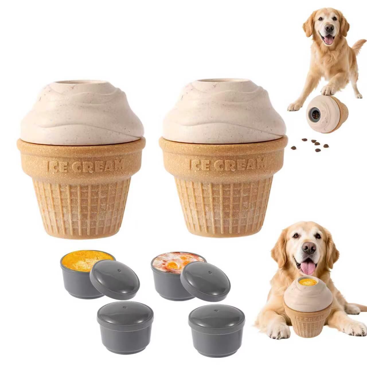 Vayugo dog frozen-treat-toys ice-cream shape 2-pack provide long-lasting chewing fun.