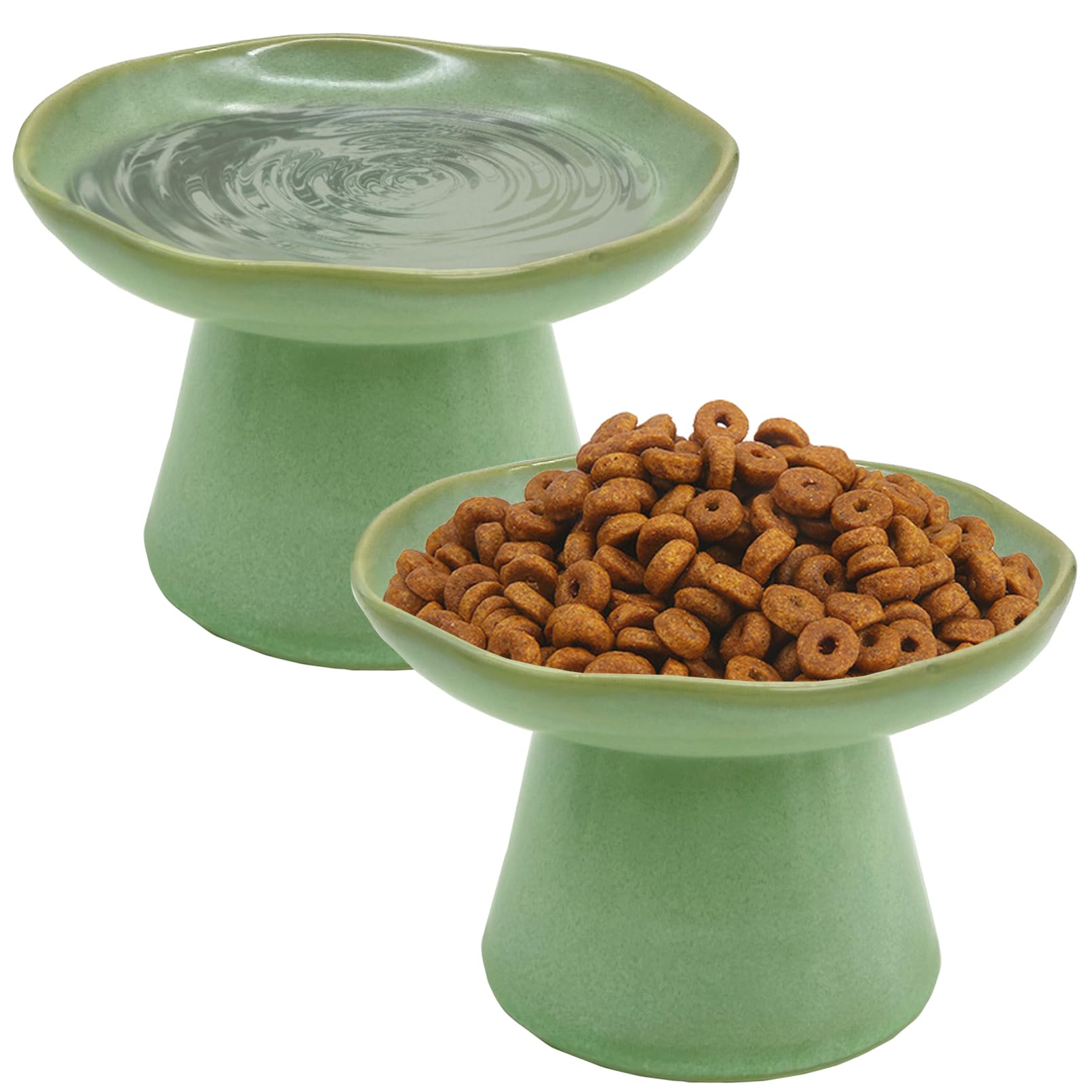 VCEPJH elevated cat bowls in green set for comfortable indoor dining.