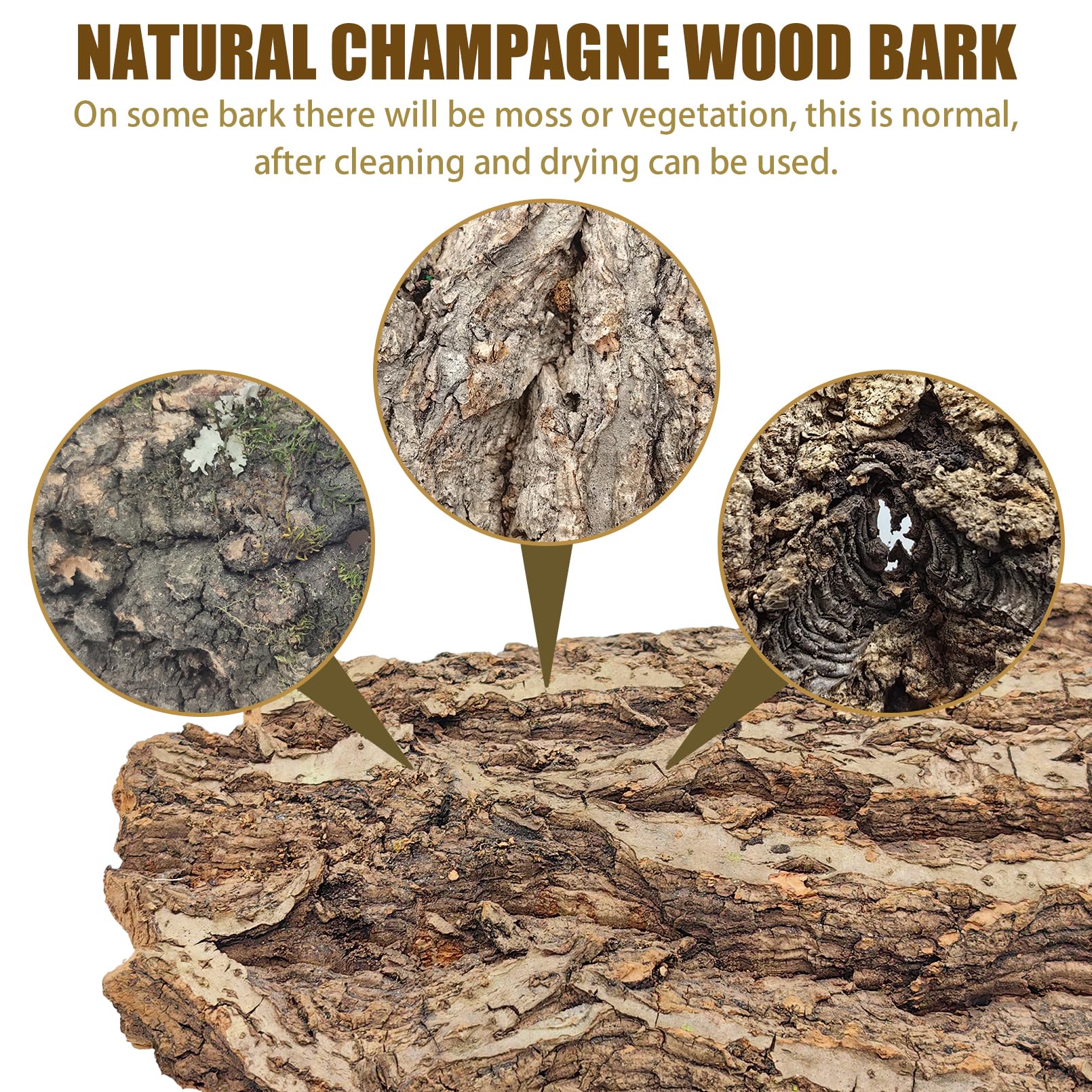 VCEPJH cork bark close view reveals mossy surface variation and easy rinsing after use.