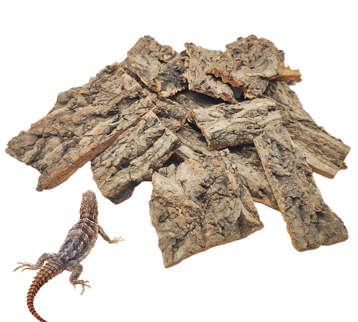 VCEPJH Reptile Bark Bedding 1lb close-up shows natural cork texture for a realistic, safe habitat.