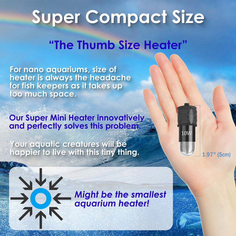 VCRAZE Mini Heater compact size fits tight nano aquariums without crowding decor.