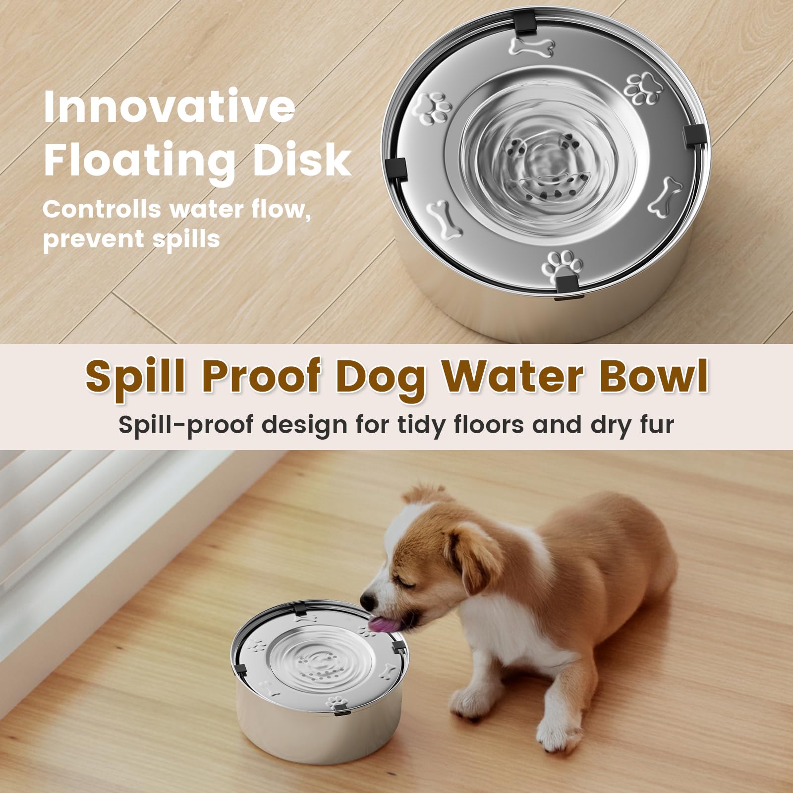 VDTEB slow-drinking dog water bowl features floating disk to reduce drinking speed