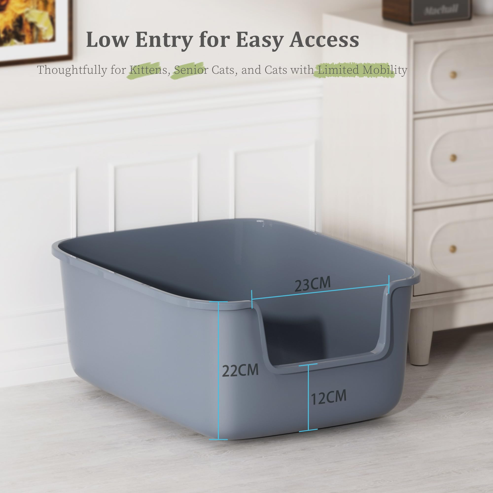 Vealind cat litter box high sides side entrance helps contain litter in indoor use