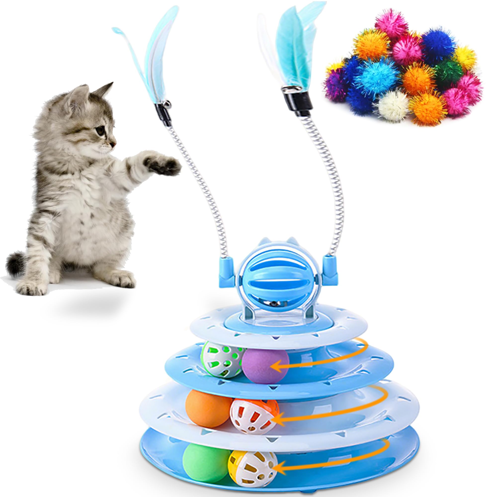 Vealind Cat Toy Roller blue turntable enhances interactive play and mental stimulation.