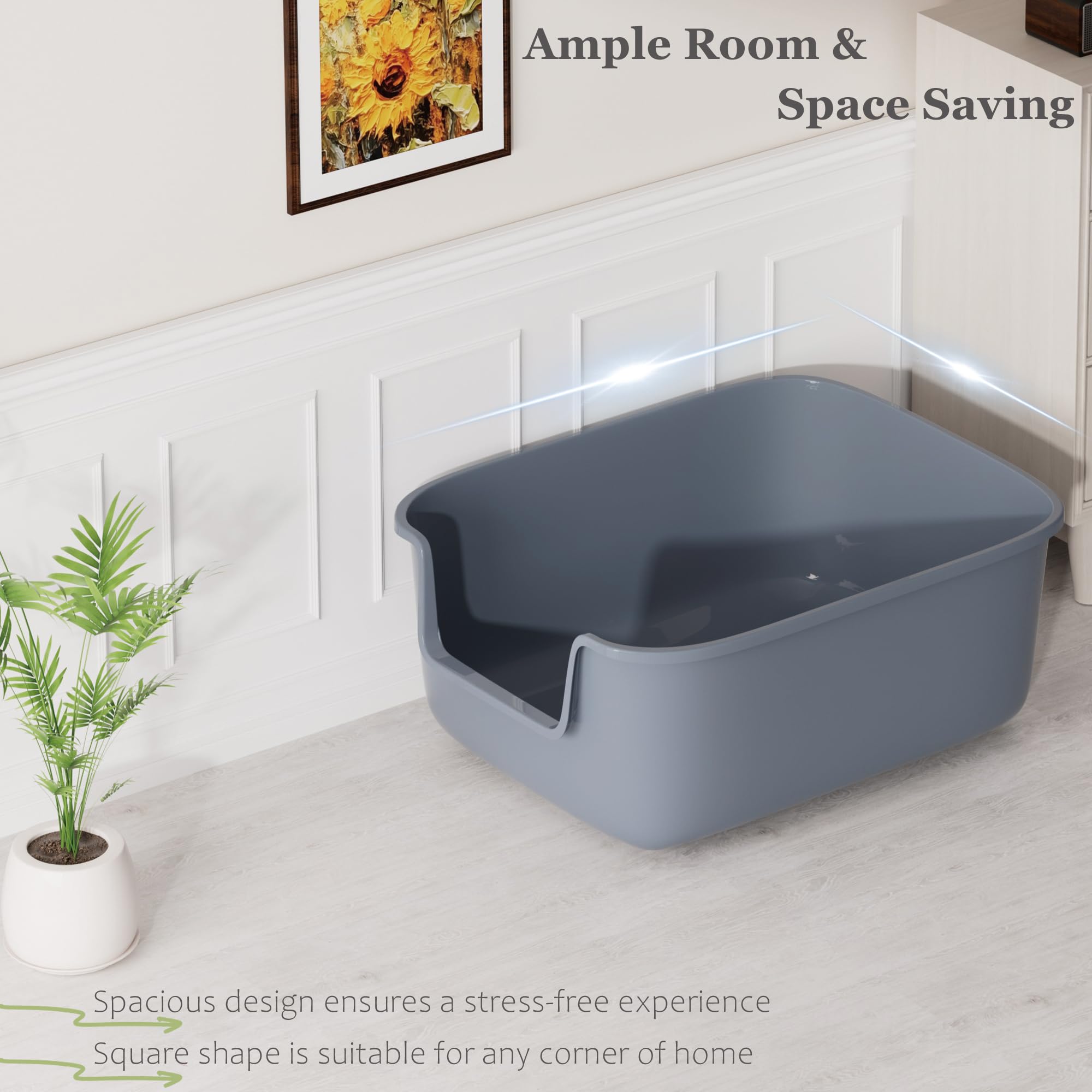 Vealind litter box easy-clean rounded corners simplify scooping and maintenance