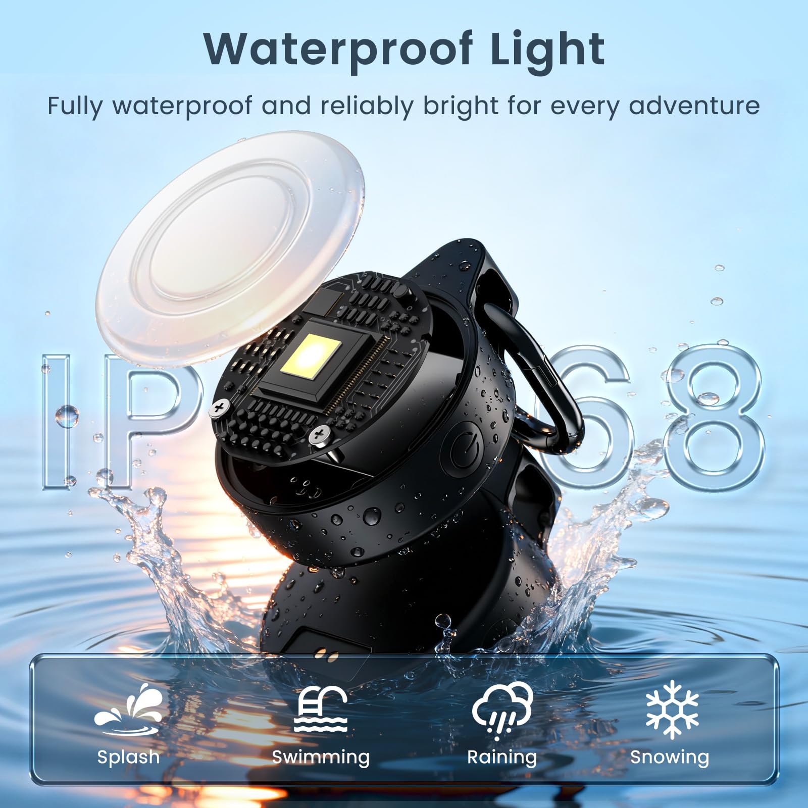 Vebiso IP68 waterproof dog light ready for rain and snow.