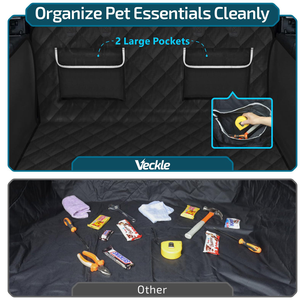 Veckle large pockets store treats and gadgets on road trips.