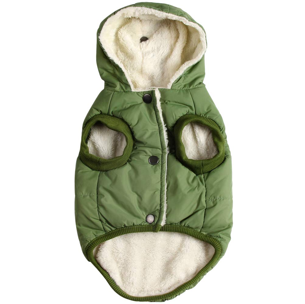 Vecomfy fleece-lined dog hoodie green front view for winter warmth