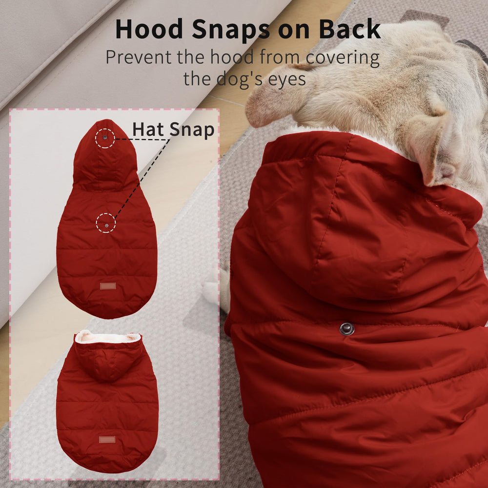 Vecomfy fleece-lined hoodie red, back view showing snug fit for cold-weather walks.