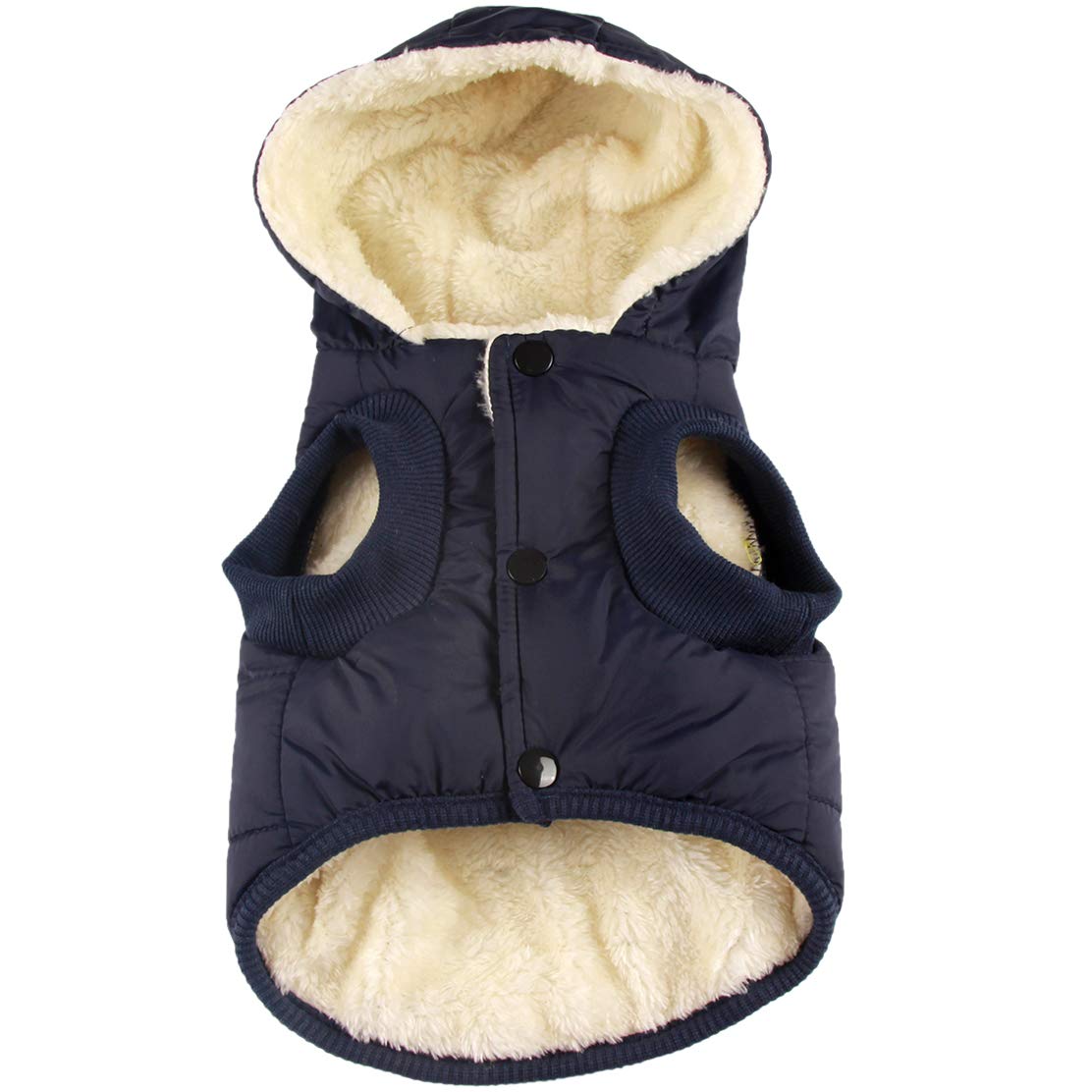 Vecomfy fleece-lined blue hoodie delivers winter warmth for small dogs.