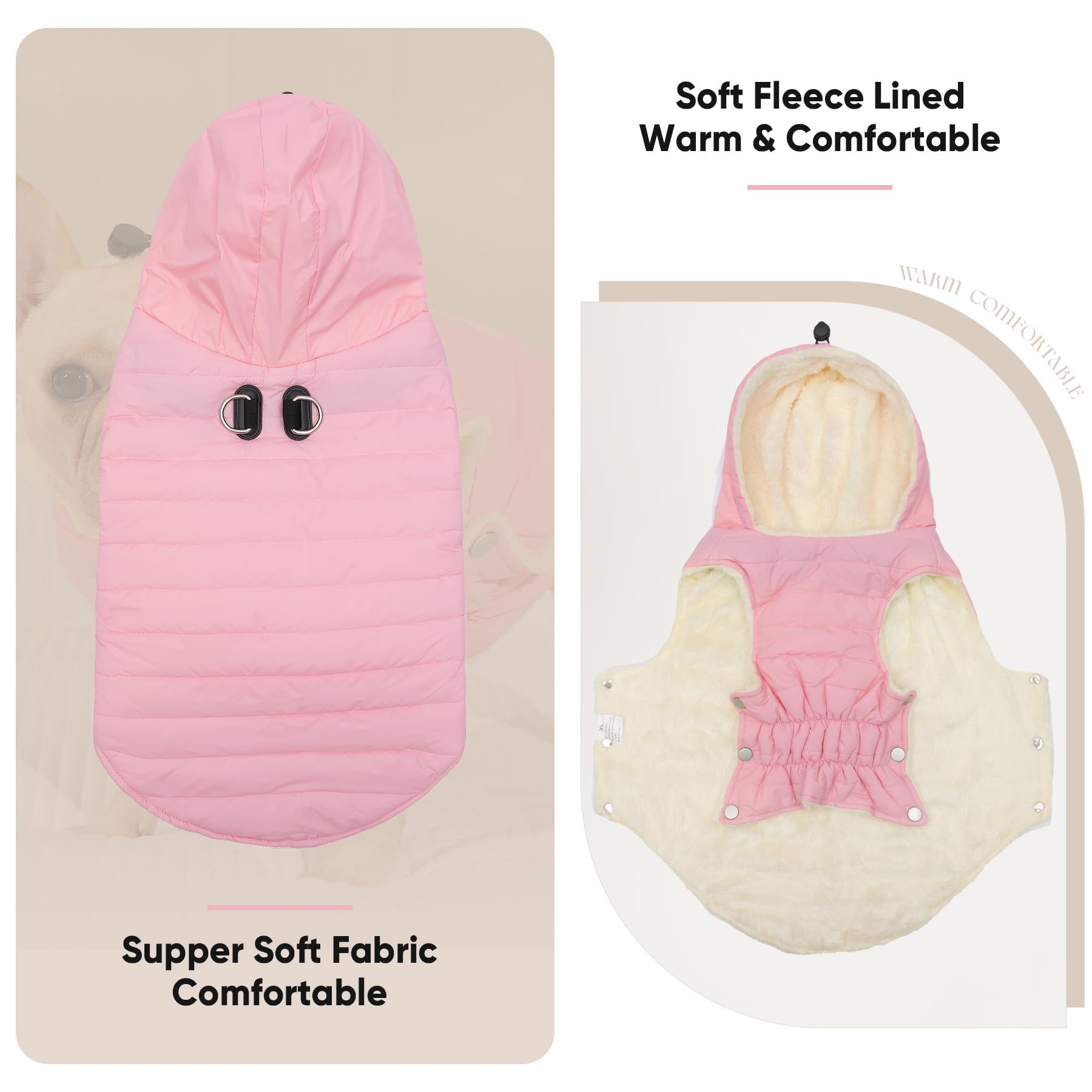 Vecomfy light pink dog coat size M for small breeds.