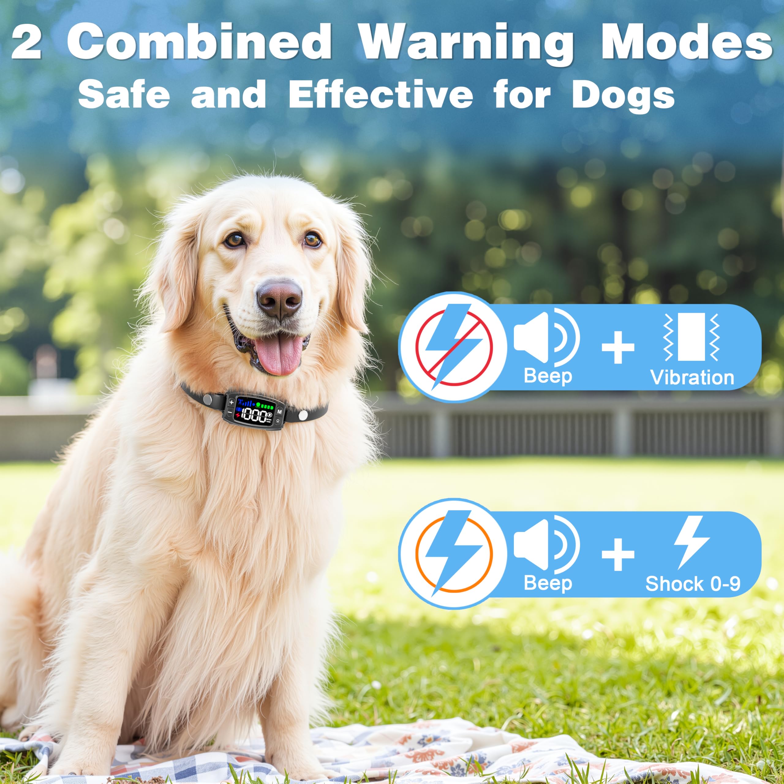 Veconix fence collar during training mode with beeps and vibrations for guidance.