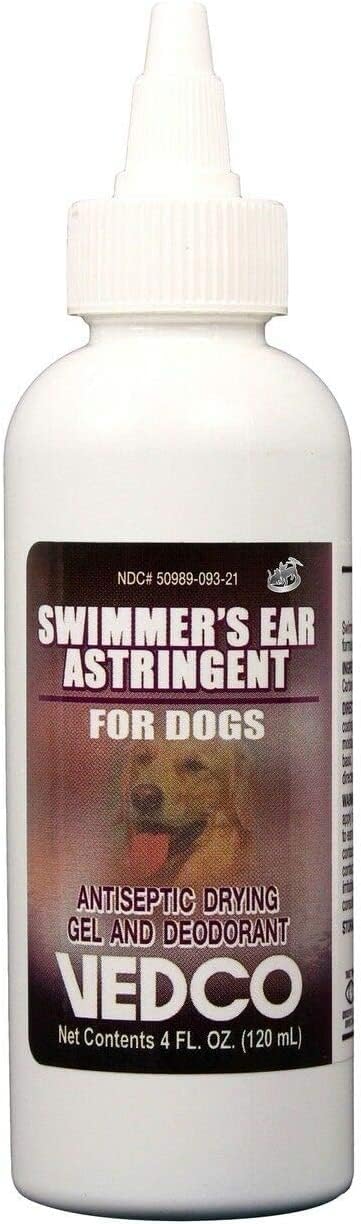 Vedco Swimmer's Ear Astringent for dogs bottle keeps ears dry and odor-free.