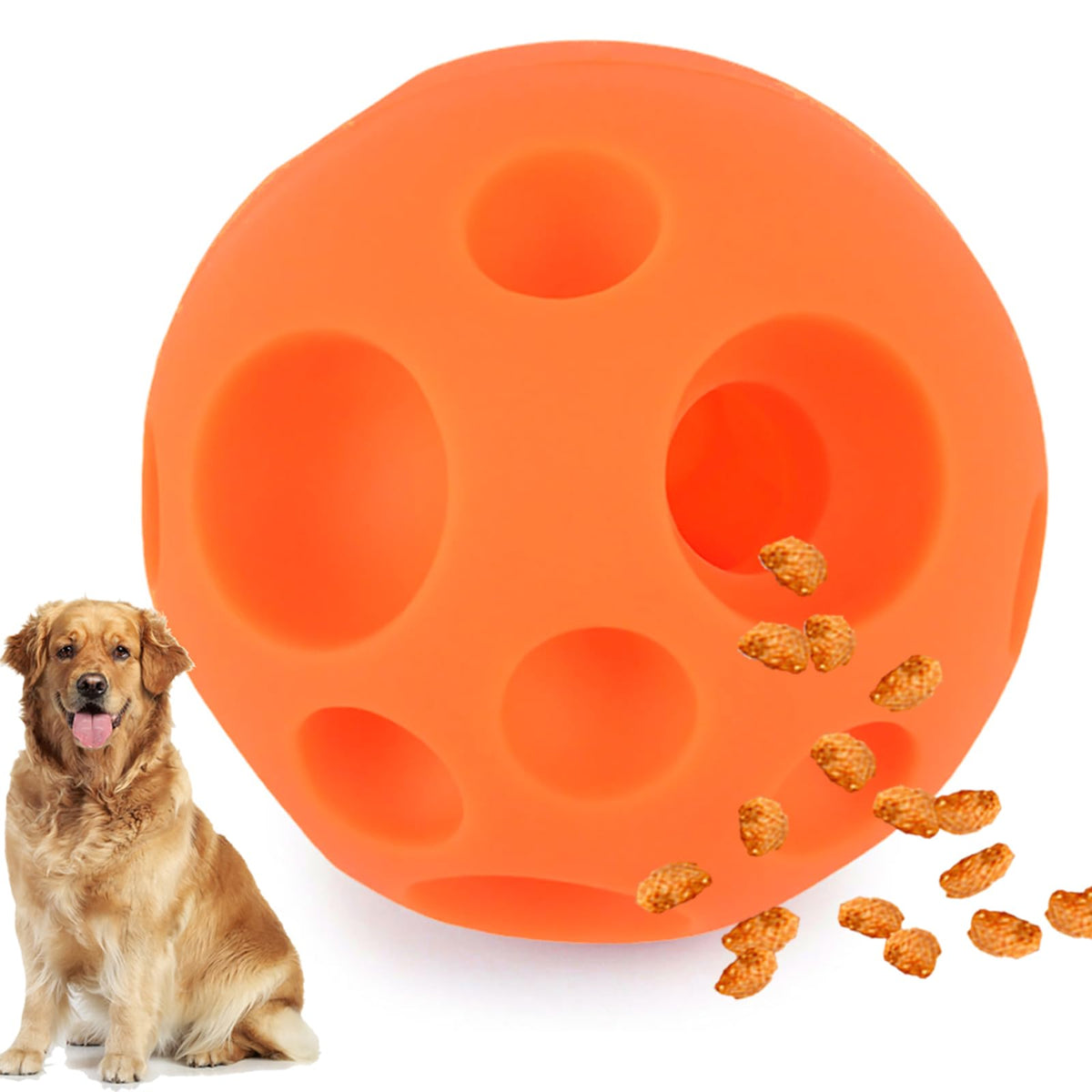 VEEBELL Evan 5-inch orange tricky ball with treat-dispensing action for interactive play