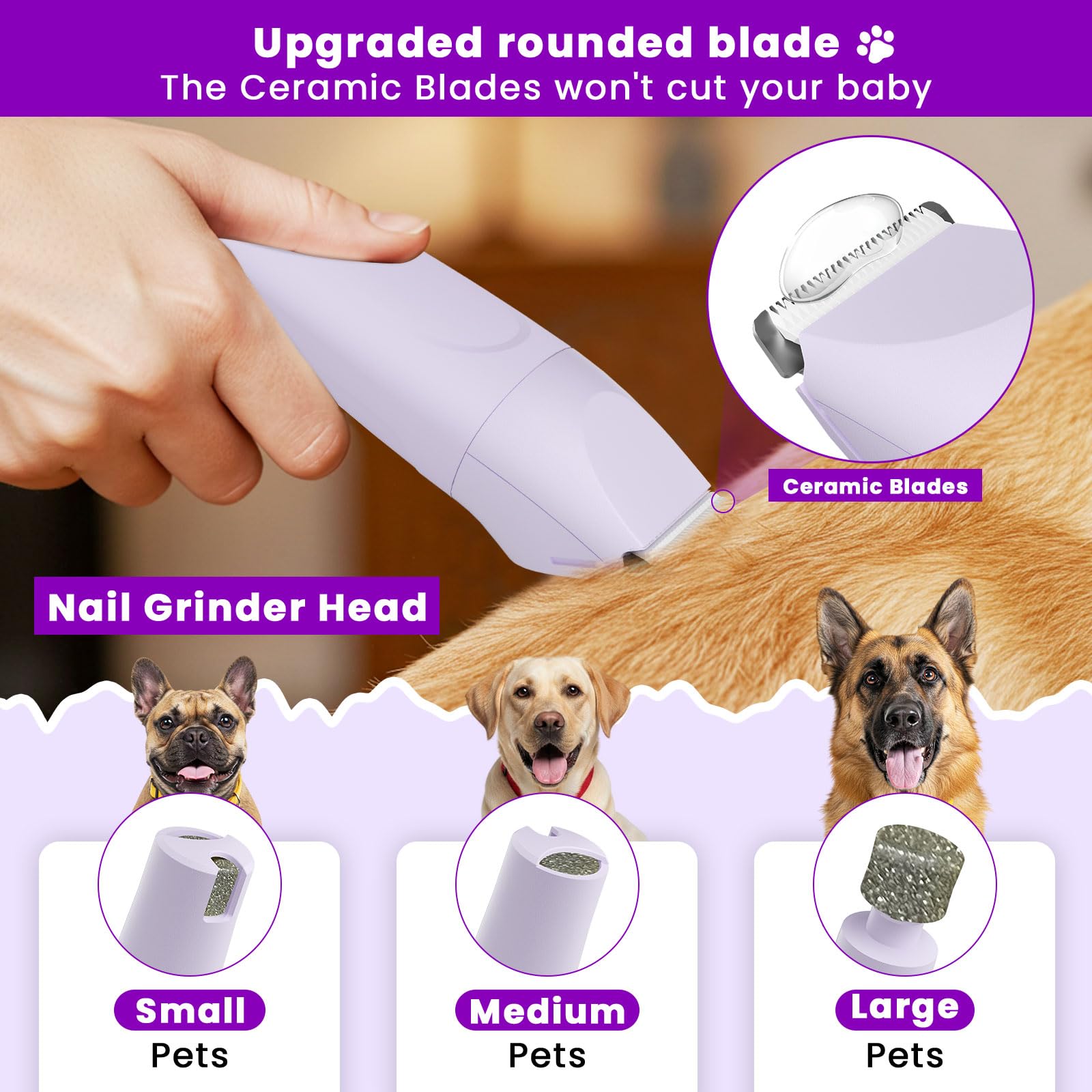 Veeconn dog paw trimmer operates quietly for a stress-free grooming session.