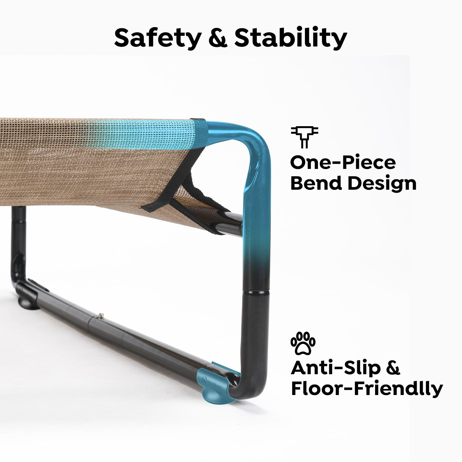 Veehoo Original Outdoor Elevated Dog Bed breathable Textilene mesh promotes airflow and cooling.