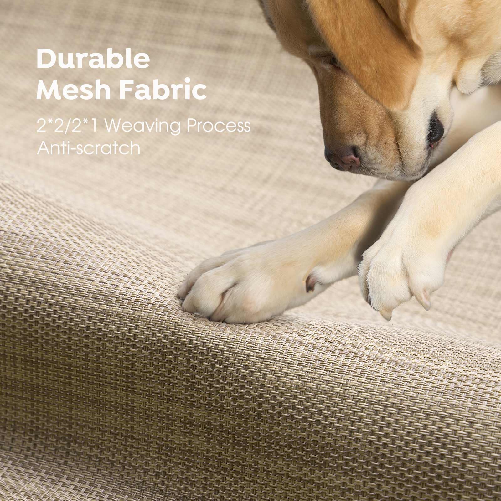 Veehoo Original Outdoor Elevated Dog Bed water drainage through mesh prevents puddles outdoors.