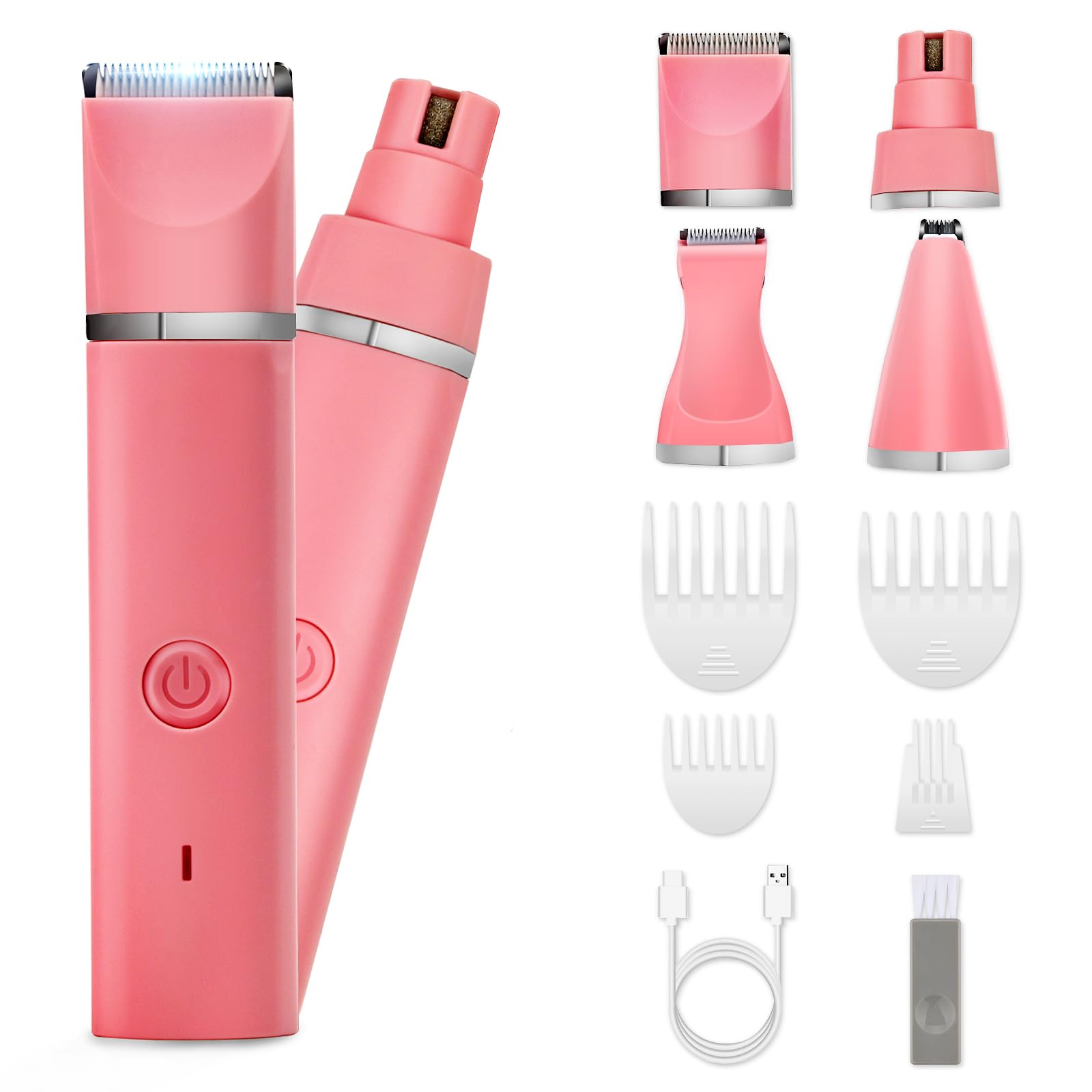 Veeconn dog grooming clips kit pink front view emphasizes cordless convenience for homes