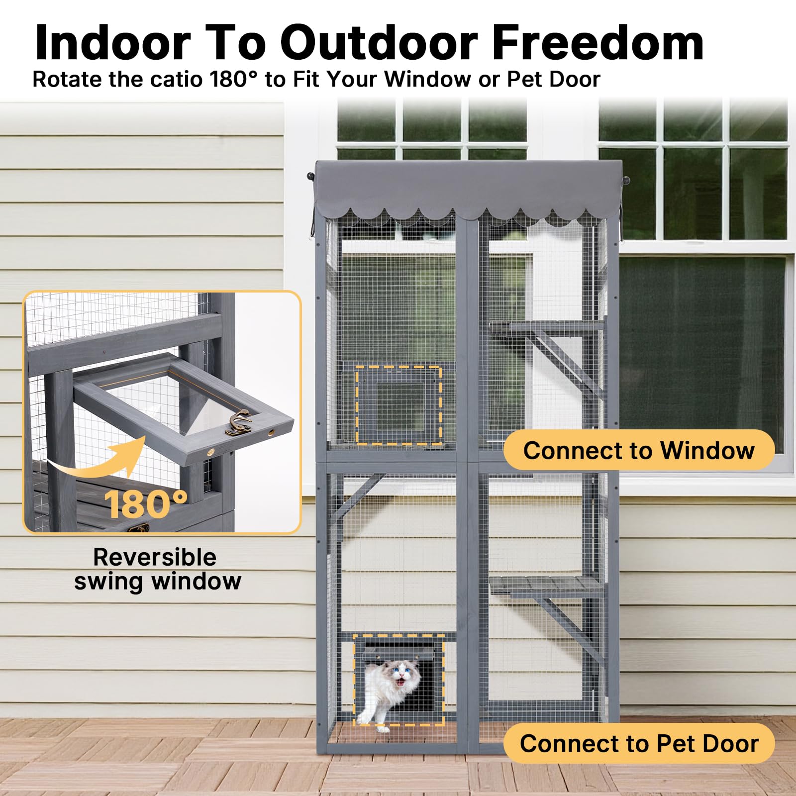 Veehoo Catio multi-level play area provides climbing and lounging spots for curious cats.