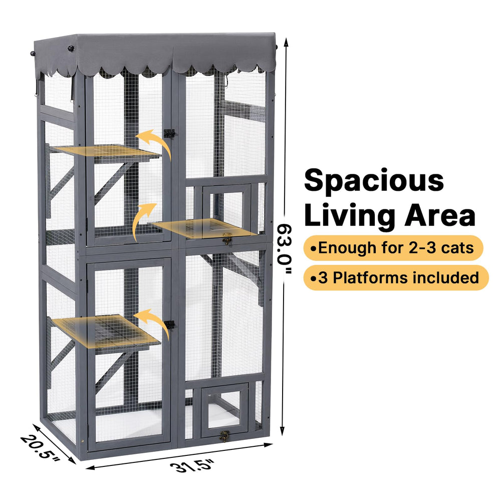 Veehoo Catio natural fir wood construction offers durable, predator-resistant privacy.