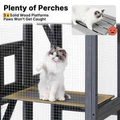 Veehoo Catio weatherproof roof protects cats from sun and light rain for year-round enjoyment.