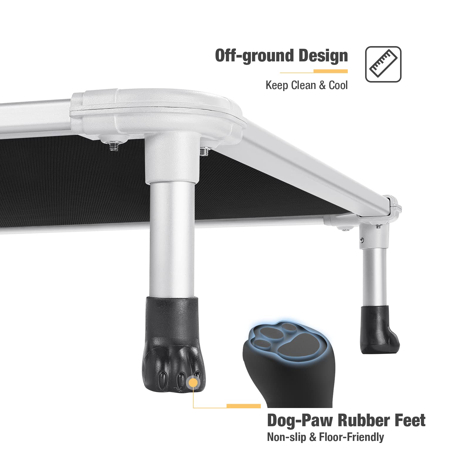 Veehoo Chew Proof Elevated Dog Bed no-slip feet help prevent slips on any floor.