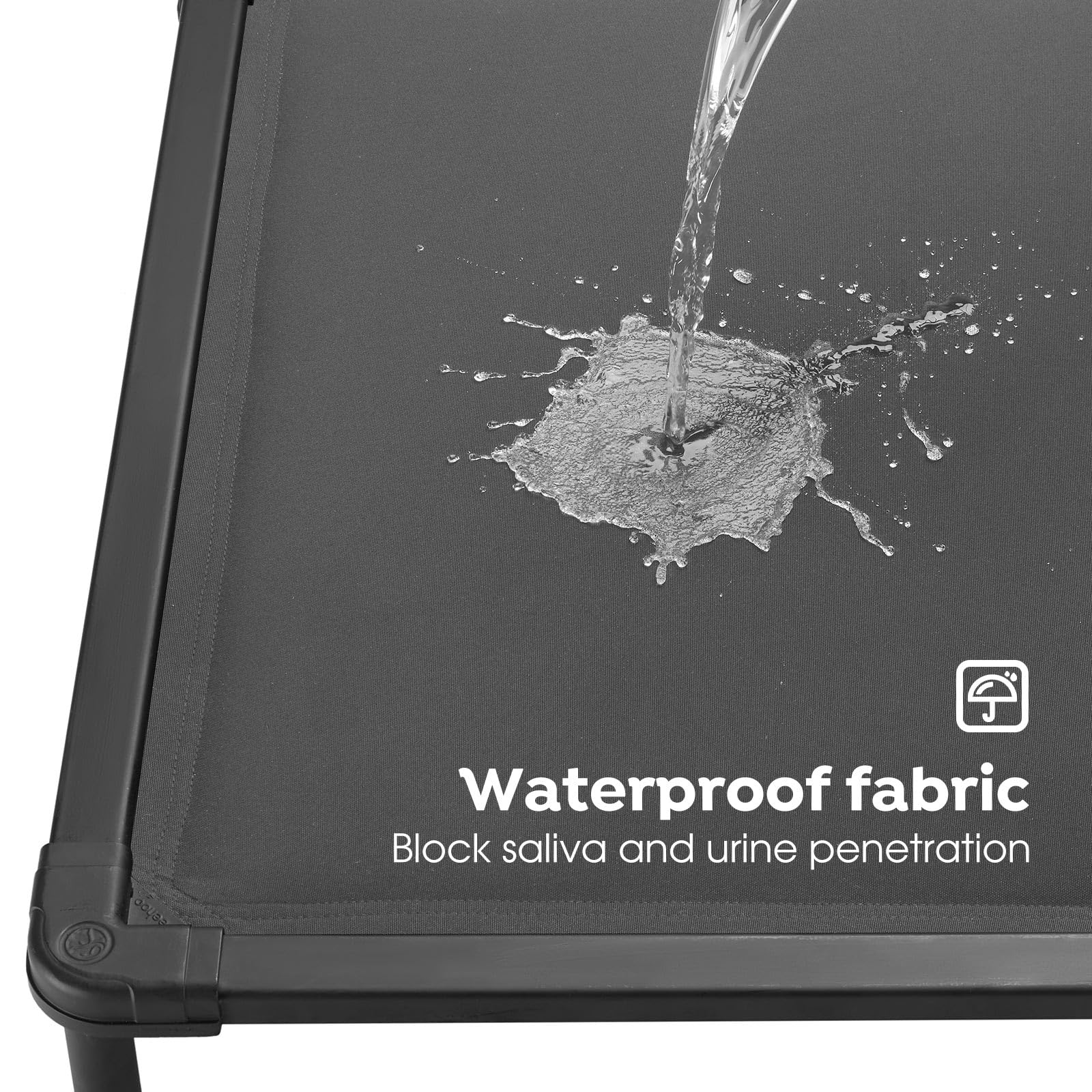 Veehoo chewproof elevated bed waterproof mat detail for easy cleaning.