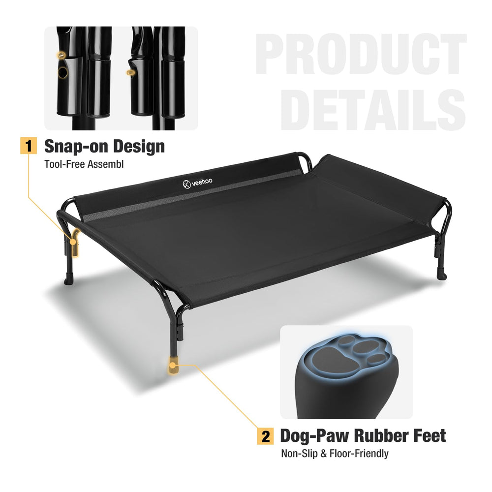 Veehoo cooling elevated dog bed assembly-snap-on shows tool-free setup