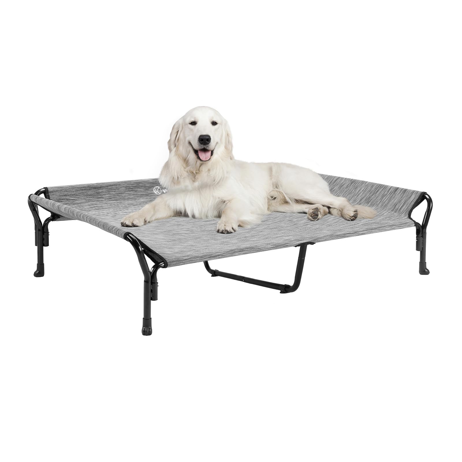 Veehoo cooling elevated dog bed frame showing XL size ideal for large breeds indoors or outdoors