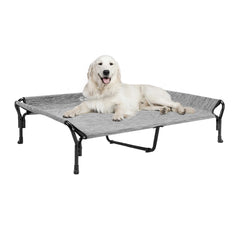 Veehoo cooling elevated dog bed frame showing XL size ideal for large breeds indoors or outdoors