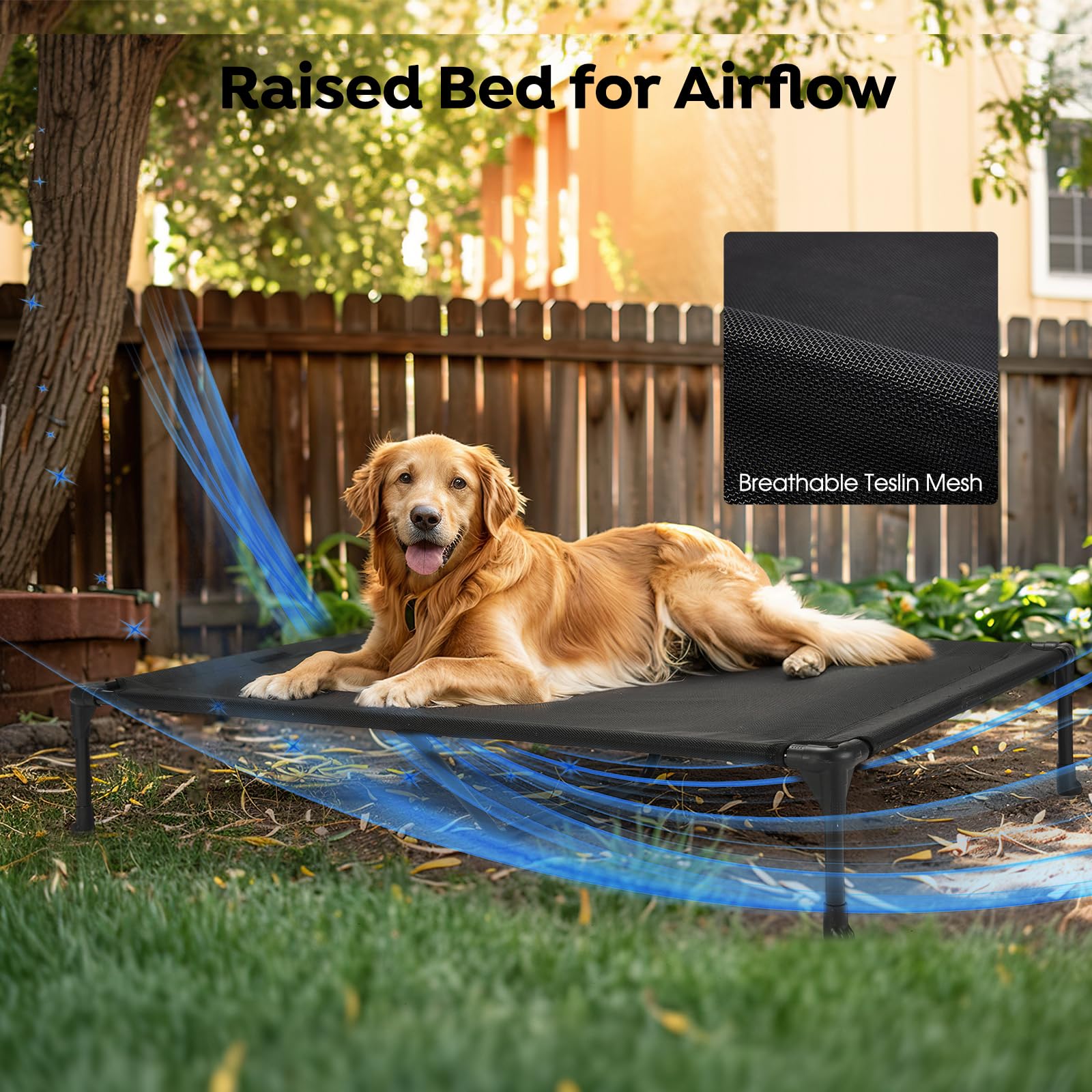 Veehoo cooling elevated dog bed non-slip feet ensure steady placement on floors