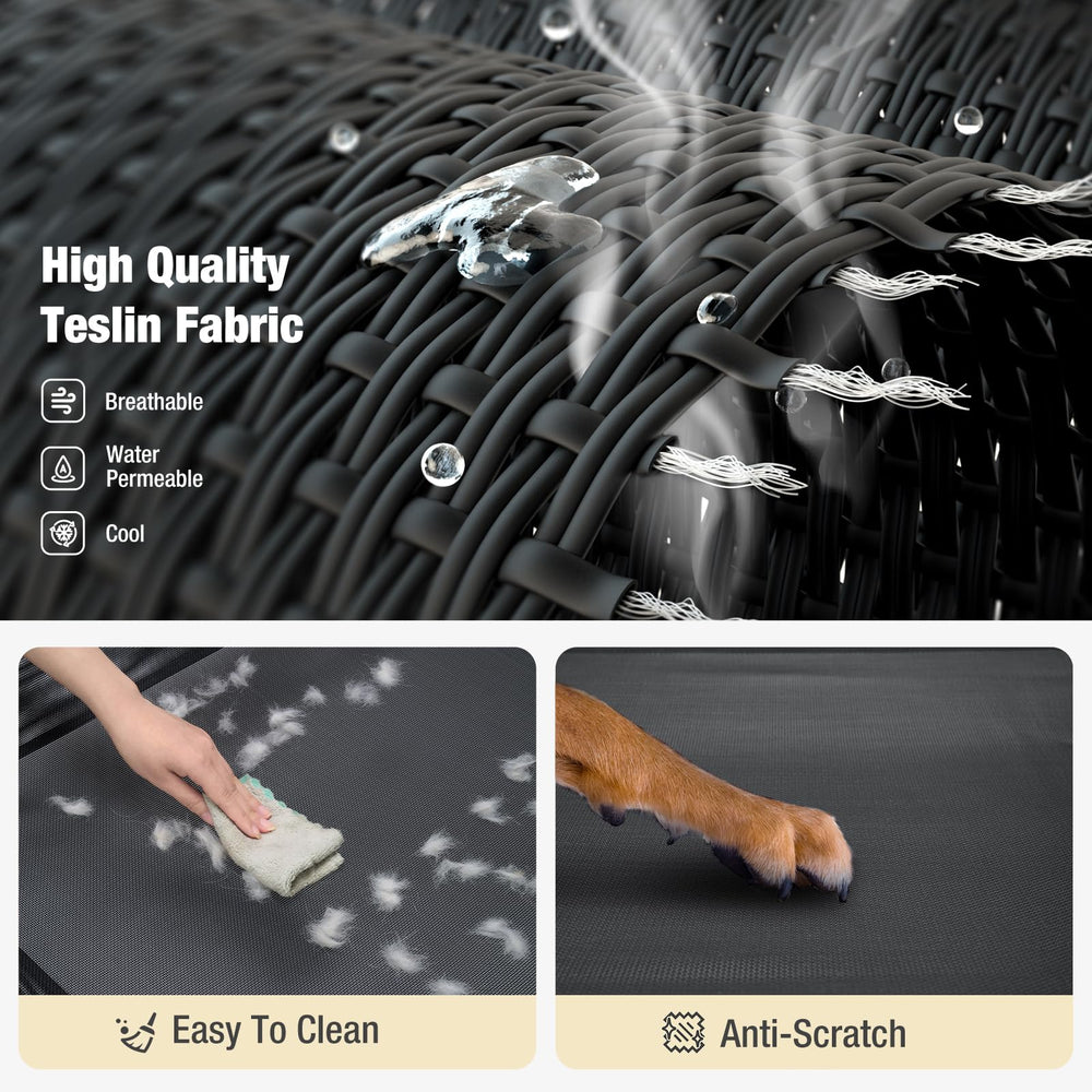 Veehoo cooling elevated dog bed teslin-mesh closeup highlights breathable surface