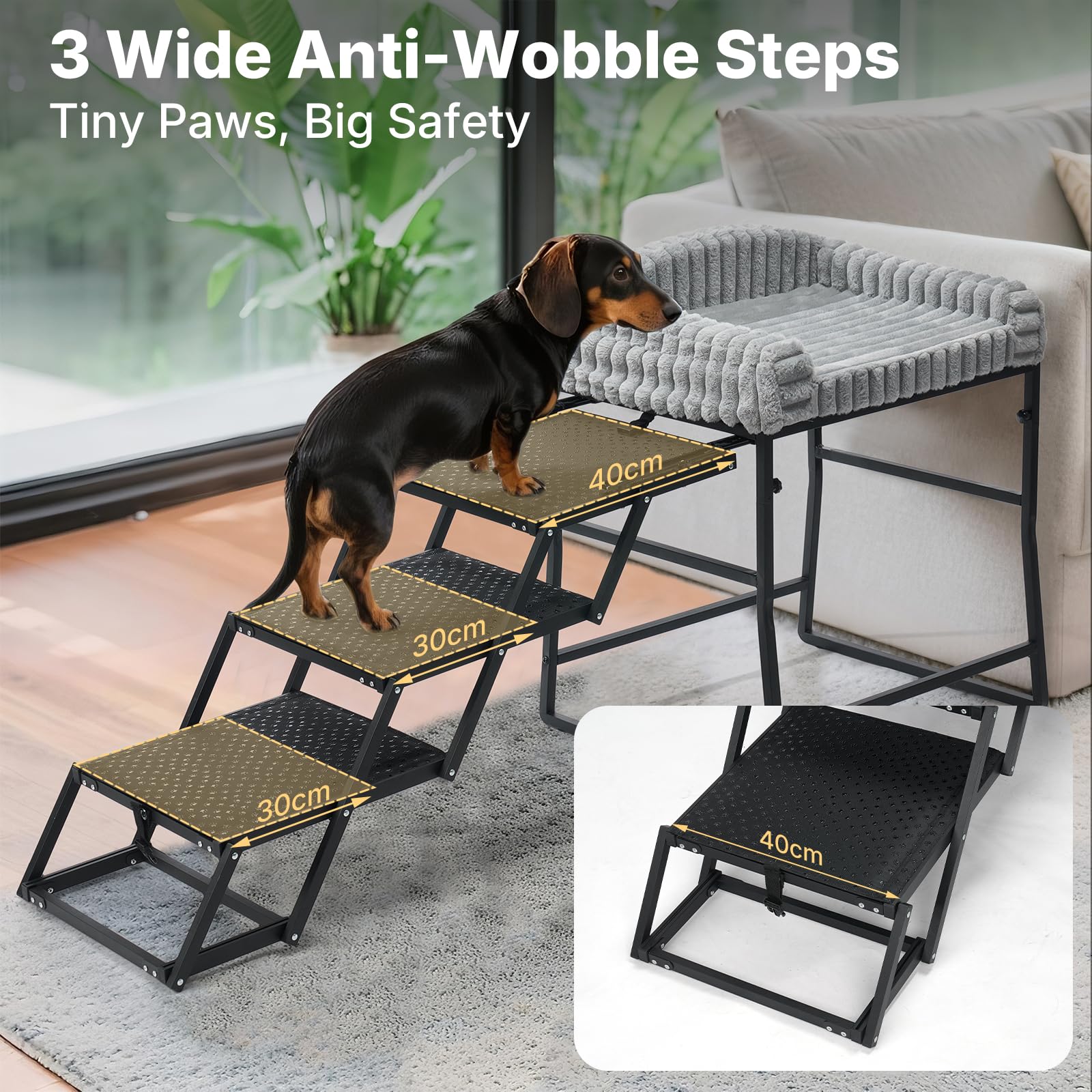 Veehoo Dog Window Perch folding-steps demonstrate compact storage and easy access.