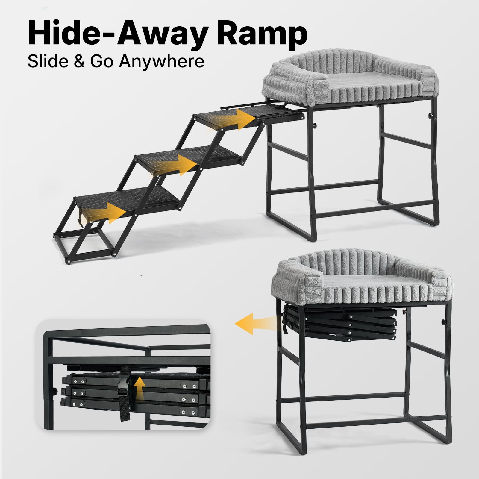 Veehoo Dog Window Perch non-slip-steps improve traction for safe climbs.