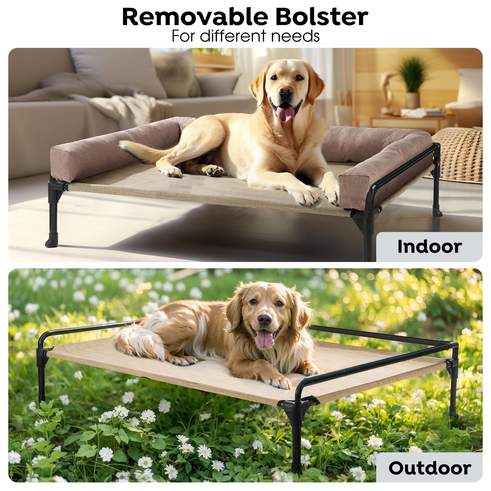 Veehoo elevated dog bed non-slip feet keep the surface steady on any ground.