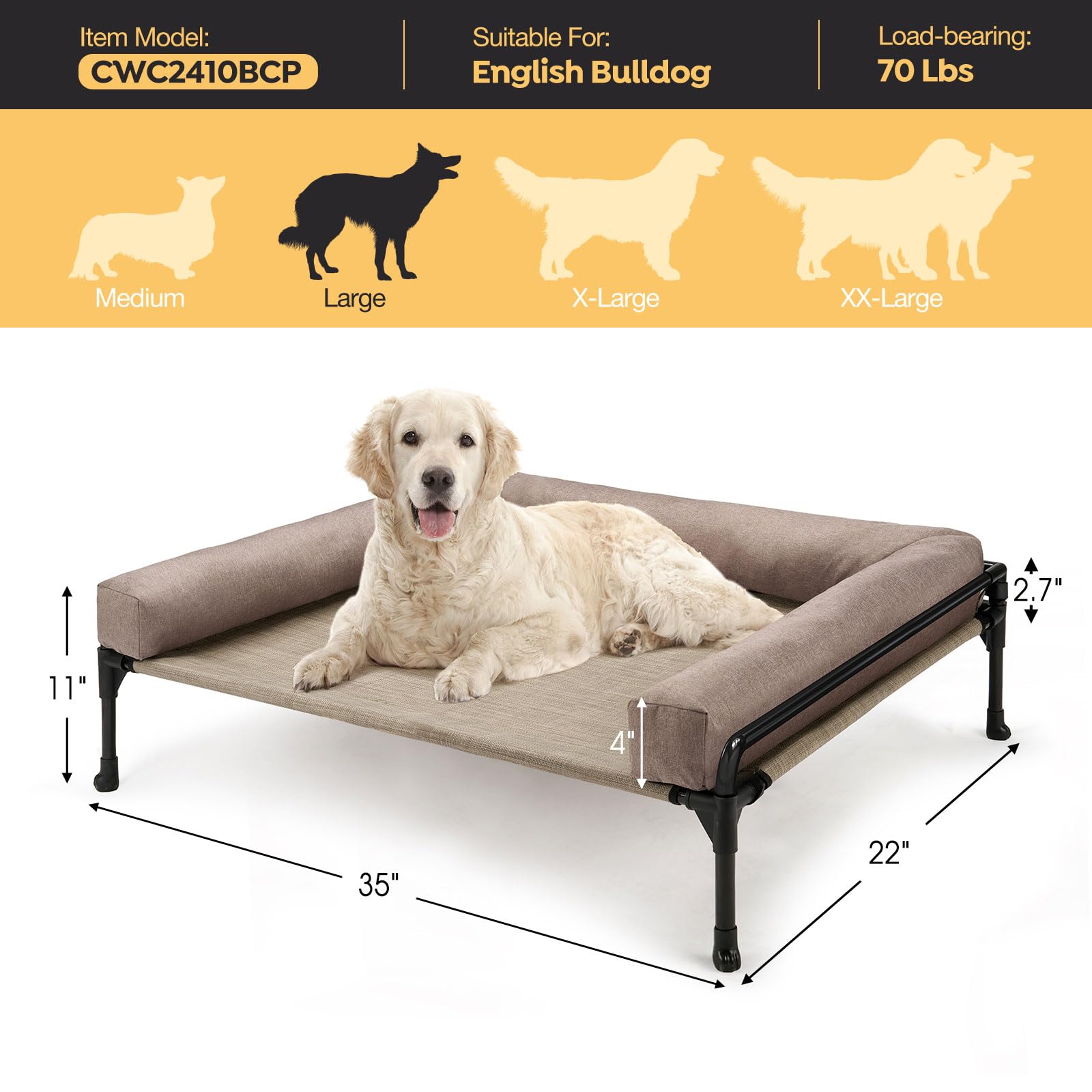Veehoo elevated dog bed removable pillow adjusts to dog sleeping preferences.
