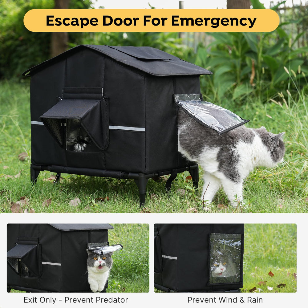 Veehoo outdoor cat shelter escape door supports safe exits for predators or danger.