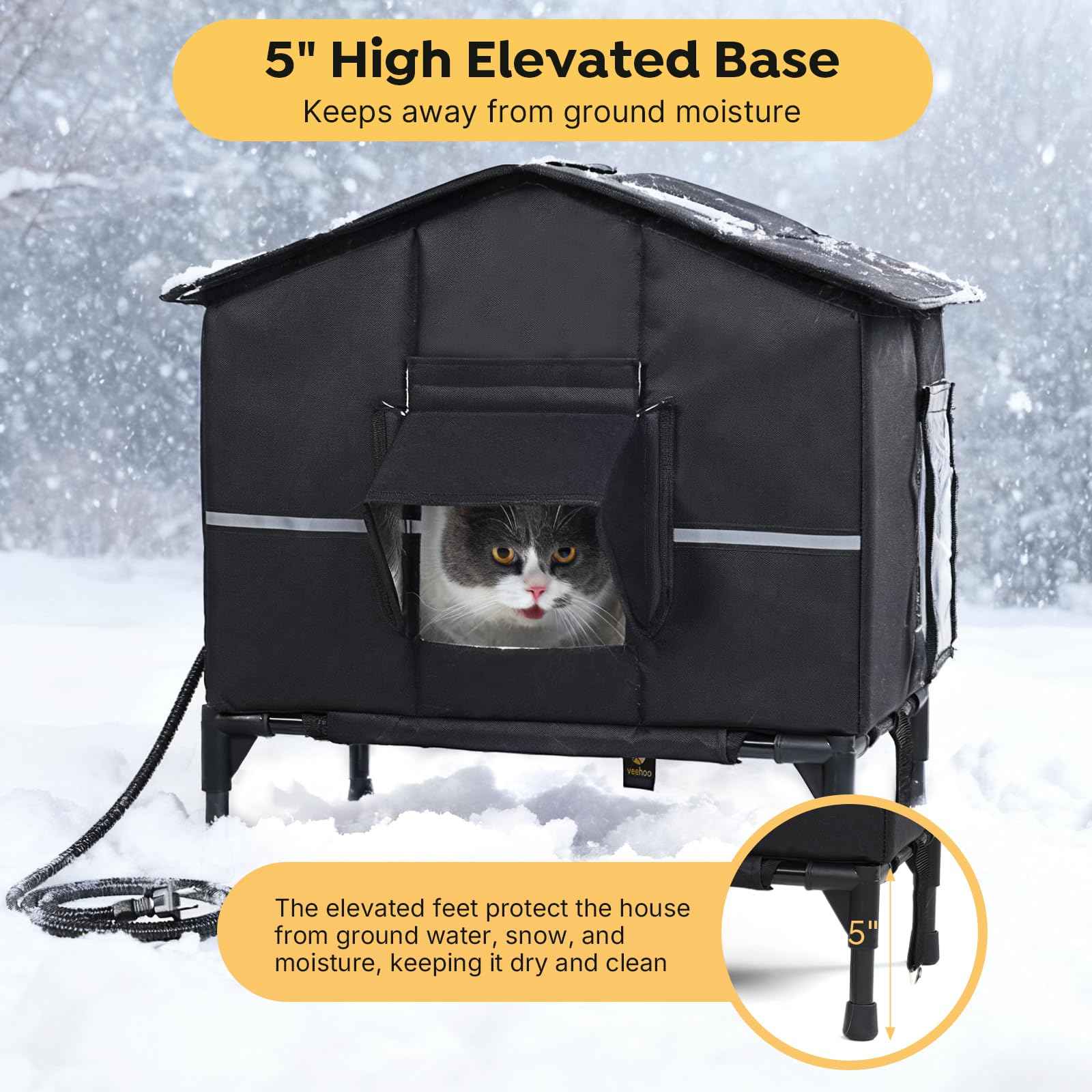 Veehoo cat house waterproof roof shields from rain, helping cats stay comfortable outdoors.